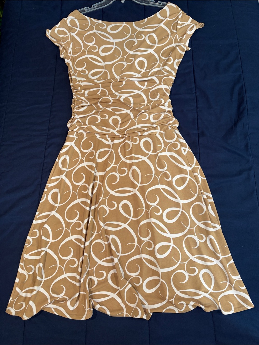 London Times Tan and White Swirl Fit & Flare Midi Dress - Picture 2 of 4
